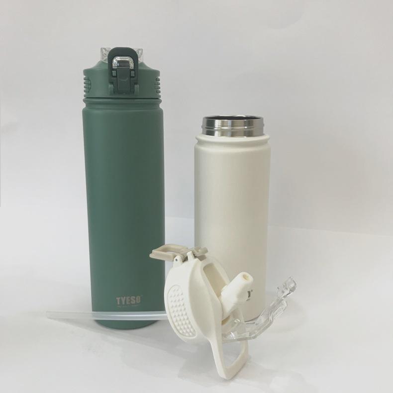 TYESO Portable Insulated Sports Cup with Handle and Straw - Trendy Stainless Steel Design