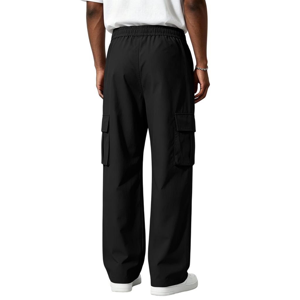 Men's Casual Straight Leg Cargo Pants with Ice Silk Fabric for Summer Wear