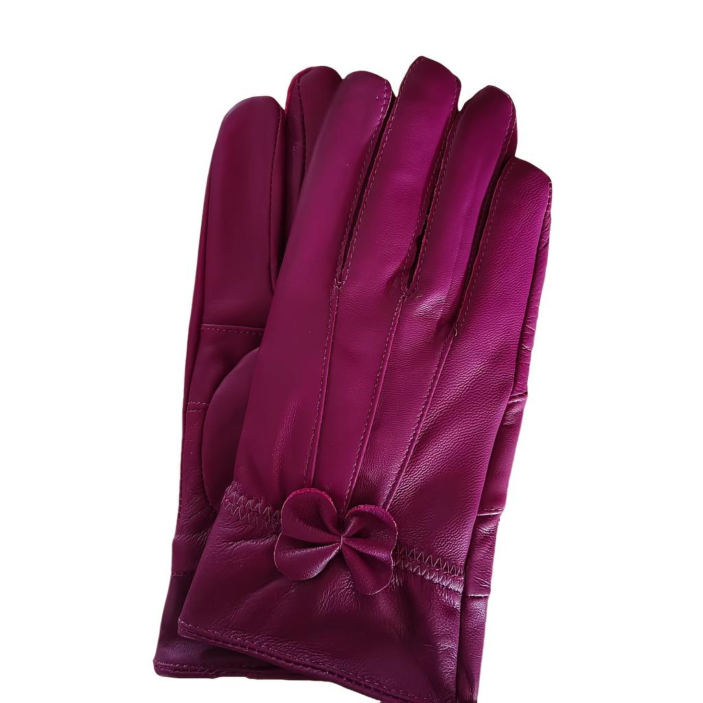 Damen Echtlederhandschuhe mit Schleifendetail - Elegante Rote, Marineblaue & Schwarze Reithandschuhe, Vollfingerwärme zum Autofahren & für Outdoor-Aktivitäten