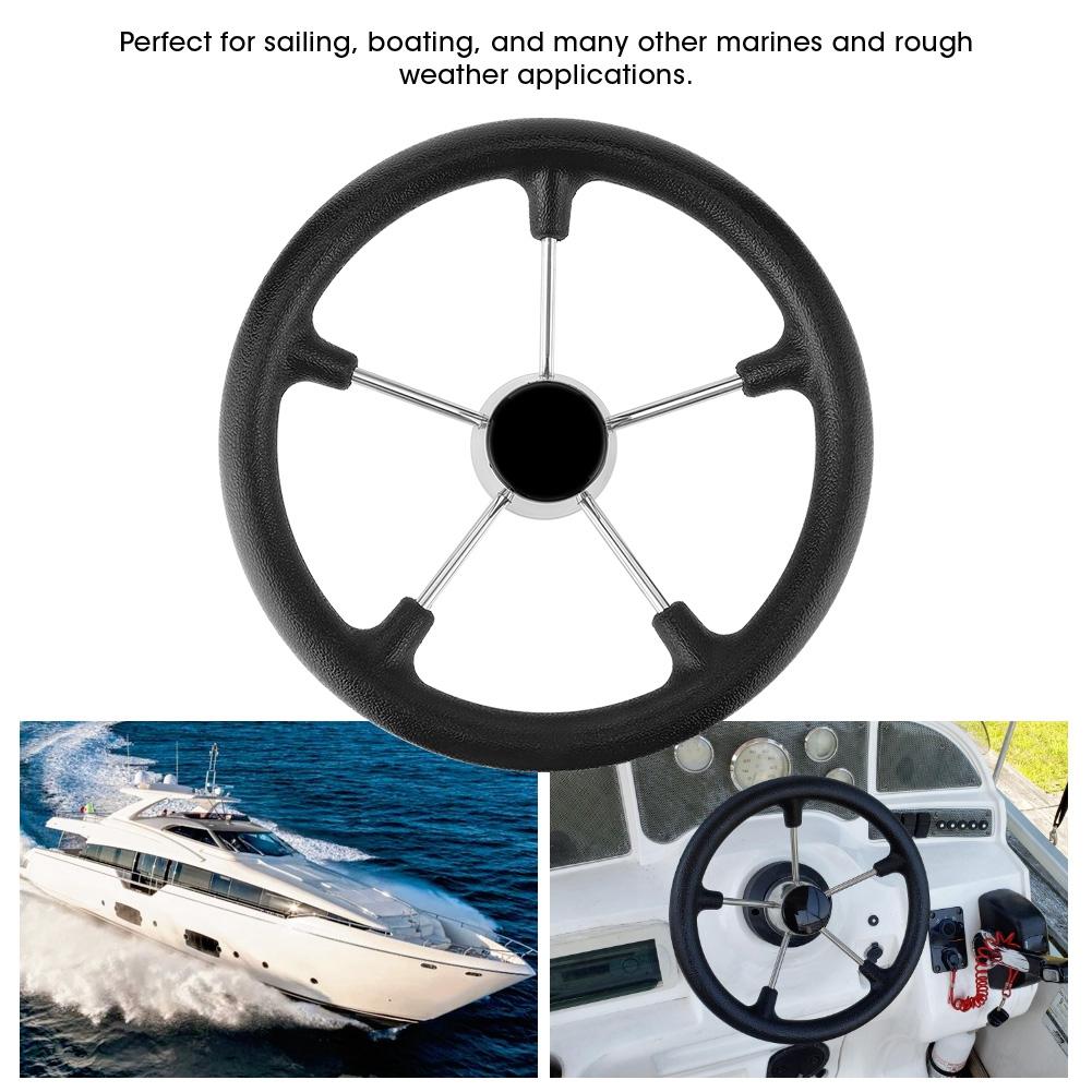 13 1 2 Inches Boat Stainless Steel 5 Spokes Steering Wheel with Black Foam Grip