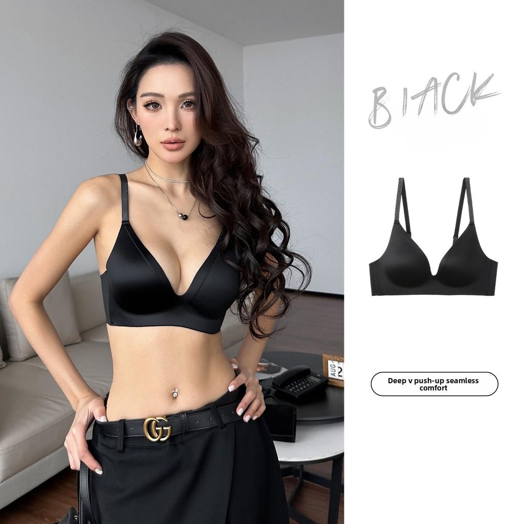 Female Summer Thin Smooth Thin Shimmering Shoulder Strap Small Chest Large Gathering No Trace No Underwire Underwear