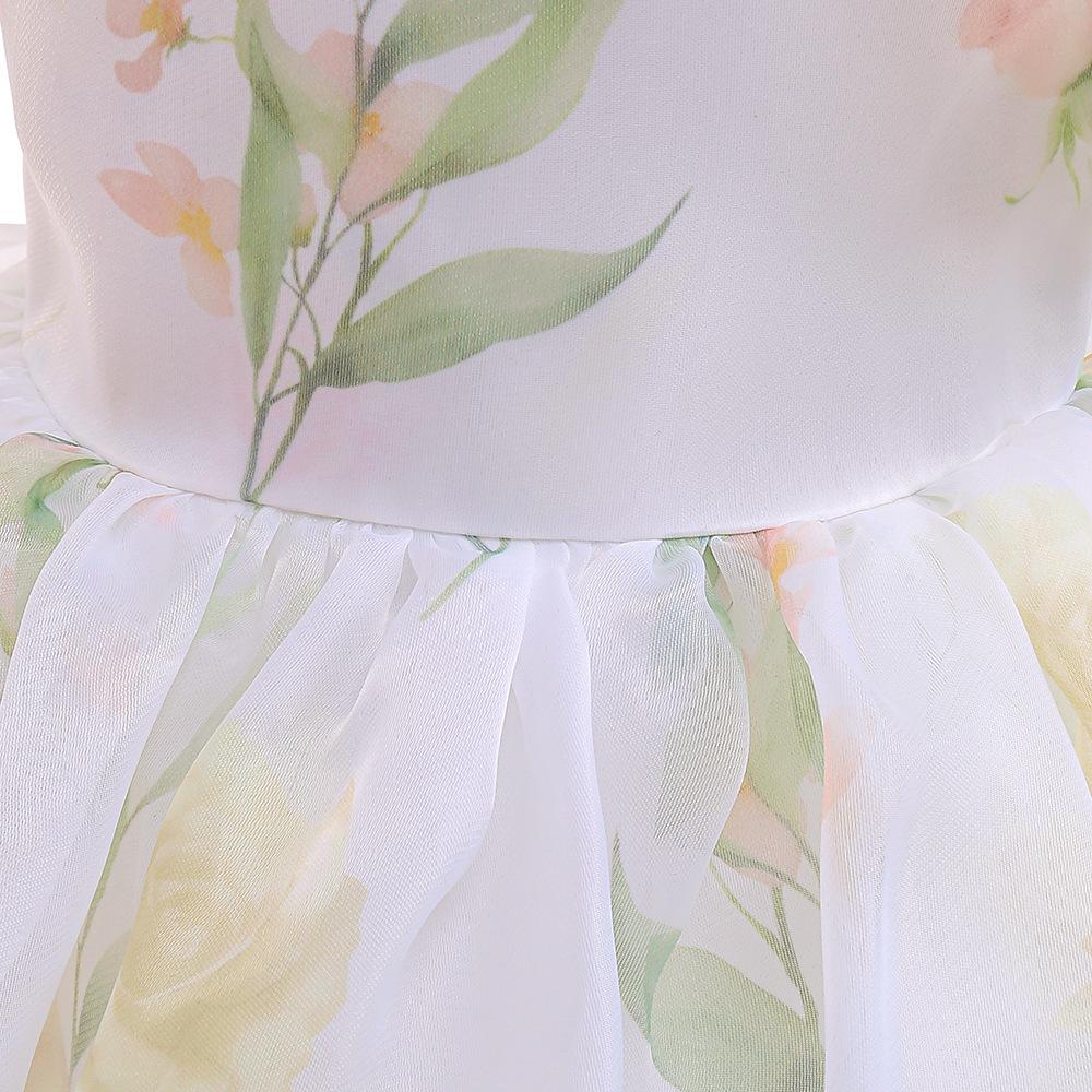 Girls' Dress  Puff Sleeve Princess Dress Children's Floral Dress Mesh Fluffy Dress