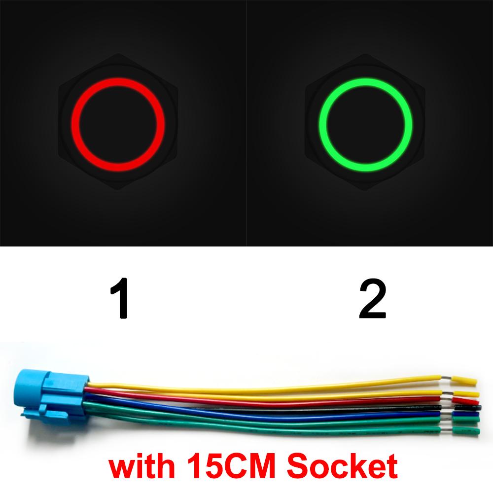

16/19/22mm Bicolor LED Metal Push Button Switch Waterproof Car Boat 7Pin Momentary Self-reset Fixed Self-locking 6V 12V 24V 220V 3-6V