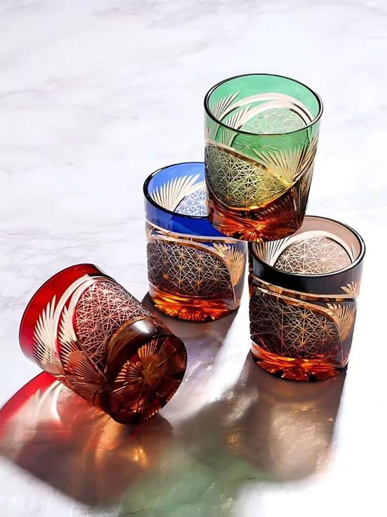 MGOXO Cut Glass 240cc Rock Stylish Chrysanthemum Gift for 60th Popular Item Pair, Glasses, Pattern, Set, Alcohol, Sake, Beer, Celebrations, Weddings,
