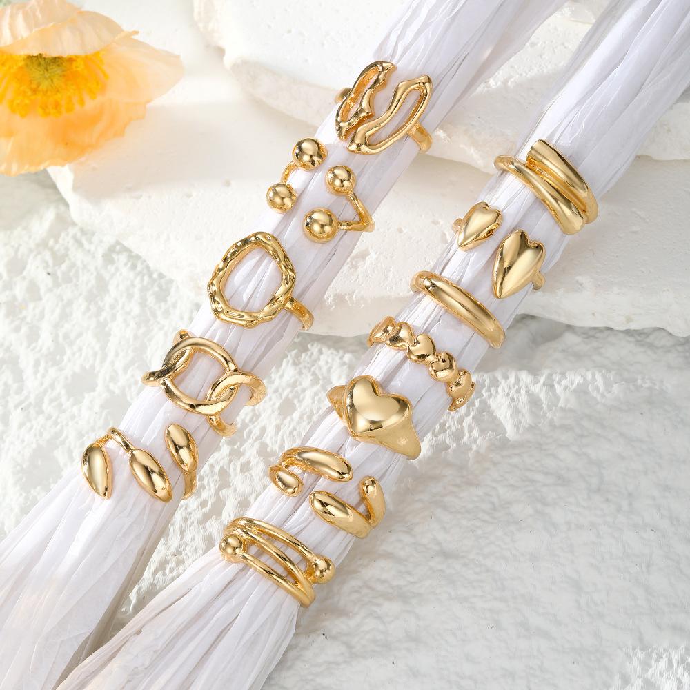12Pcs/Set Exaggerated Irregular Heart-Shaped Rings for Women Vintage Metal Water Drop Open Rings Set Daily Jewelry Gift