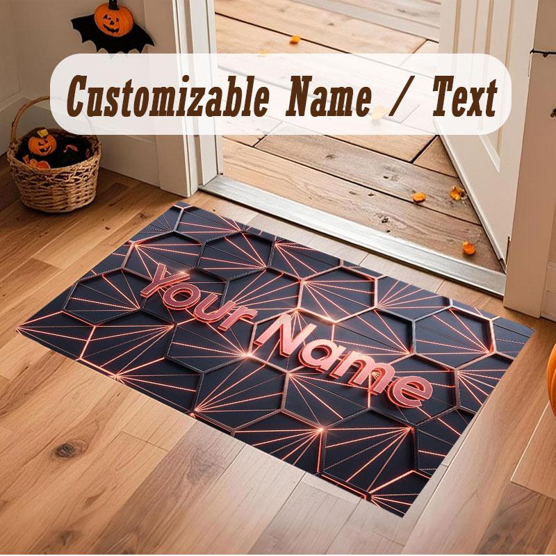 Abstract Geometric Theme Crystal Velvet Floor Rug Personalized Custom Name Text Warm Carpet Home Decoration