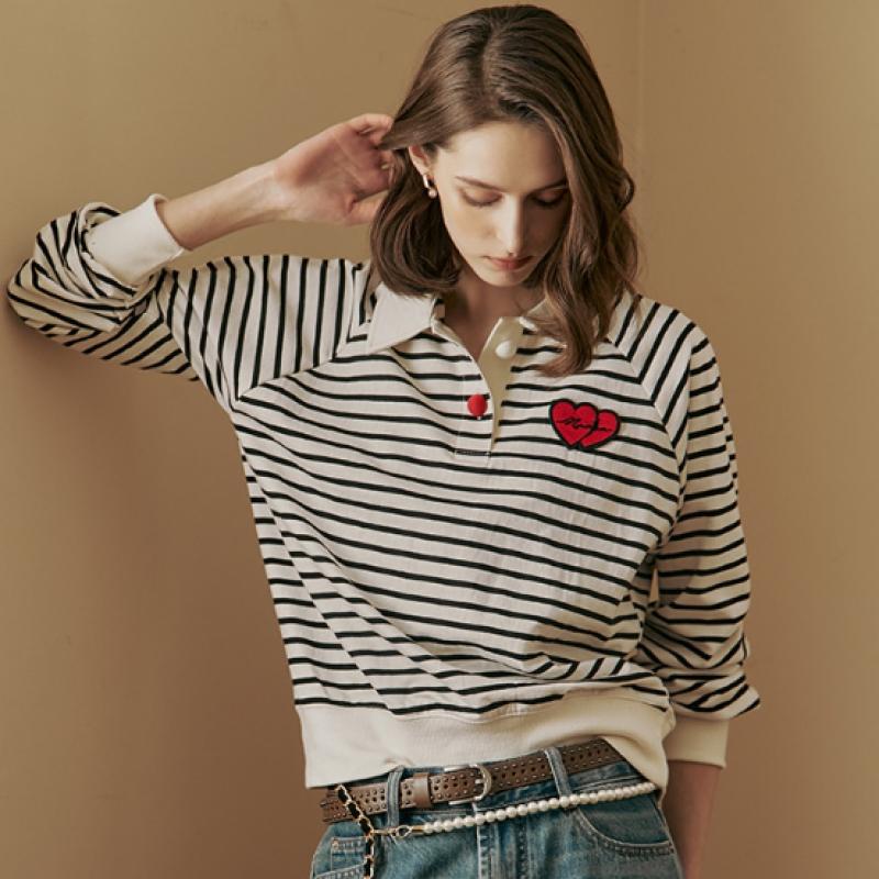 Maxza HearT Wappen STriped ShirT Collar T ShirT ze04qT607na