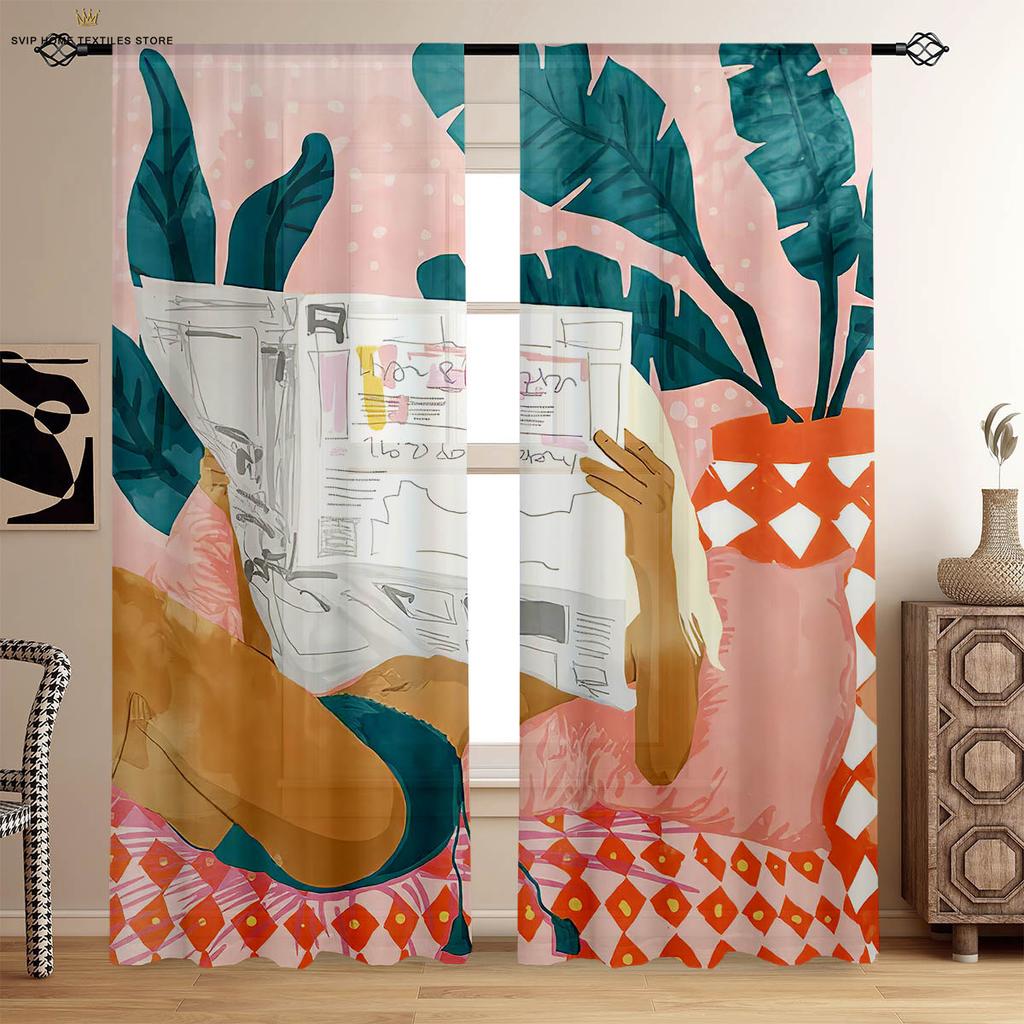 Starry Sky Floral Printed Curtains, Oil Painting, Suitable for Bedroom, Living Room, Dormitory, Decorative Home Decoration