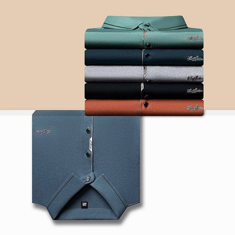 

Футболка с длинным рукавом мужская весна и осень новая деловая повседневная лацканы универсальная эластичная рубашка поло мужская