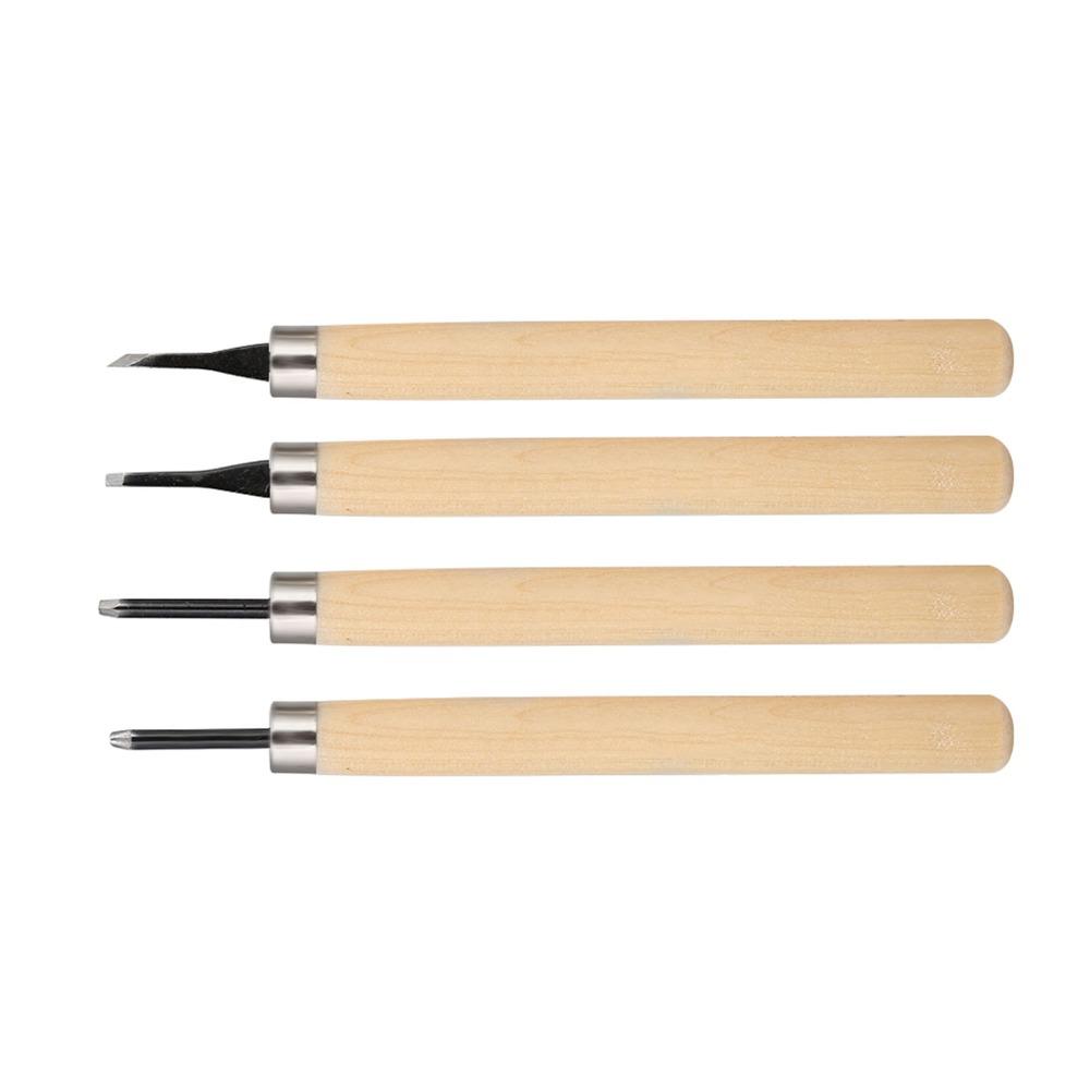 4 Peças Faca de Escultura em Madeira e Aço Pequena Plana Diagonal Redonda Conjunto de Ferramentas de Escultura Gravador Triangular Afiador Manual Conjuntos de Cinzéis Carpinteiro