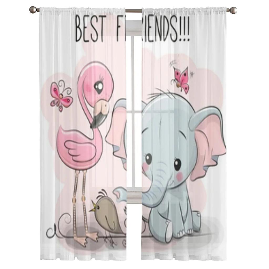 Urocze kreskówkowe słonie i flamingi przezroczyste zasłony do okna w salonie przezroczysta woalowa tiulowa zasłona zasłony do sypialni
