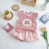 Summer Girls Dopamine Sweet Cartoon Striped Top With Bud Shorts Lace Trim Two Piece Set Cute Kids Outfit