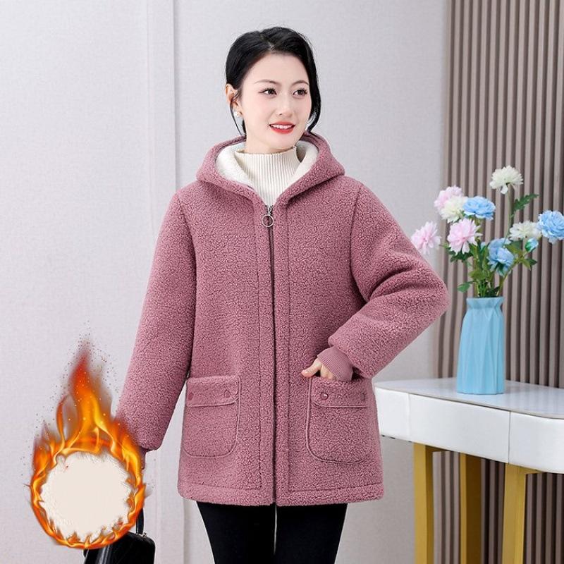 Herbst- und Winterjacken, Damen Plus Samtverdickte Granularfleece-Wattierte Jacke, Damen Wattierte Jacke, Übergröße Wattierte Jacke