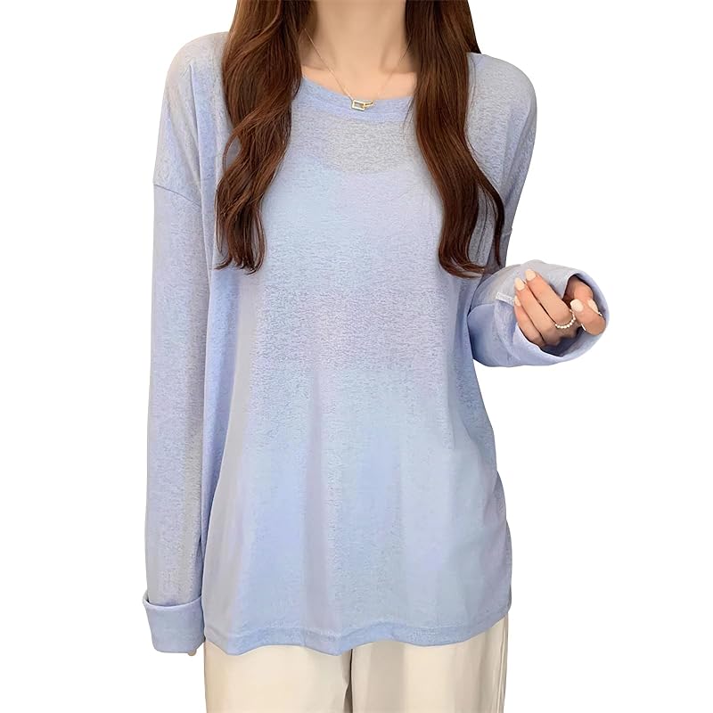 

t-shirt ladies tops long sleeve [UPF50+ sun protection/transparent design/maximum body coverage effect] blouse Thin layered clothing UV cut crew neck
