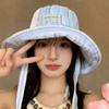 Contrasting Color Korean Striped Bucket Hat Lace-up Wide Brim Fisherman Hat  Vacation