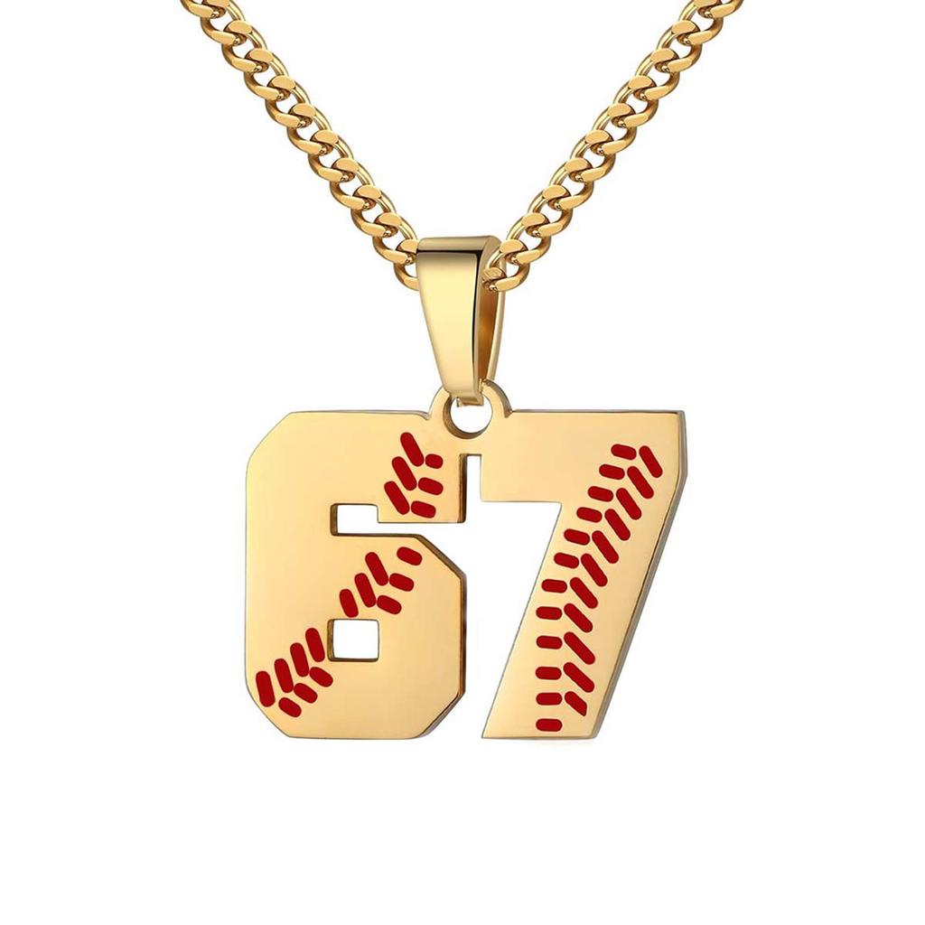 Unisex Stainless Steel Basketball, Rugby, And Baseball Player Number Pendant, Chunky Chain, Sports Humorous Decorative Necklace