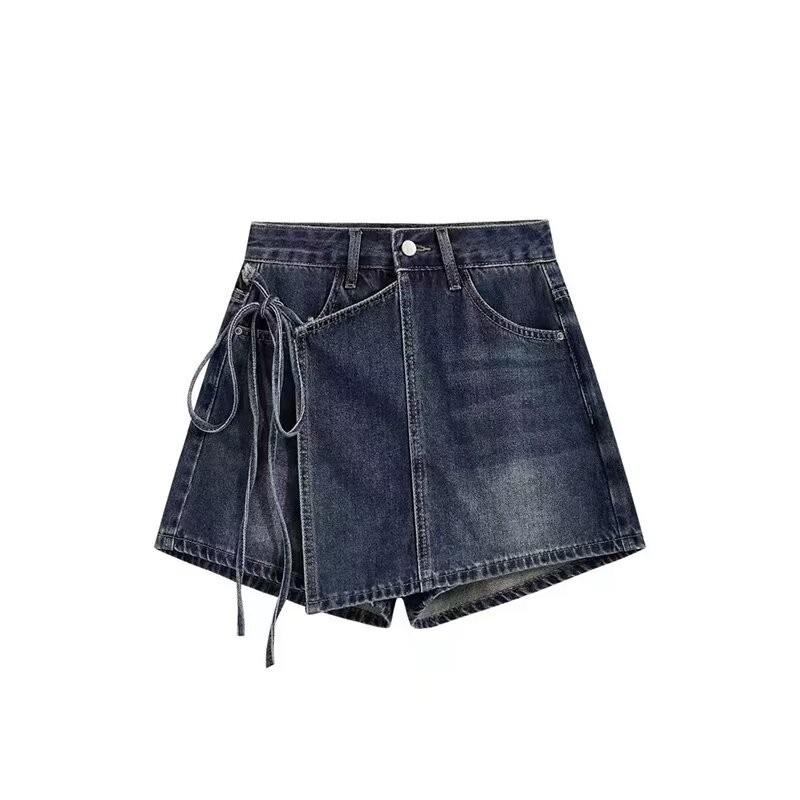 

Summer A-word High Waist Irregular Strap Skirt Women s Small Short Culottes 5XL темно-синий