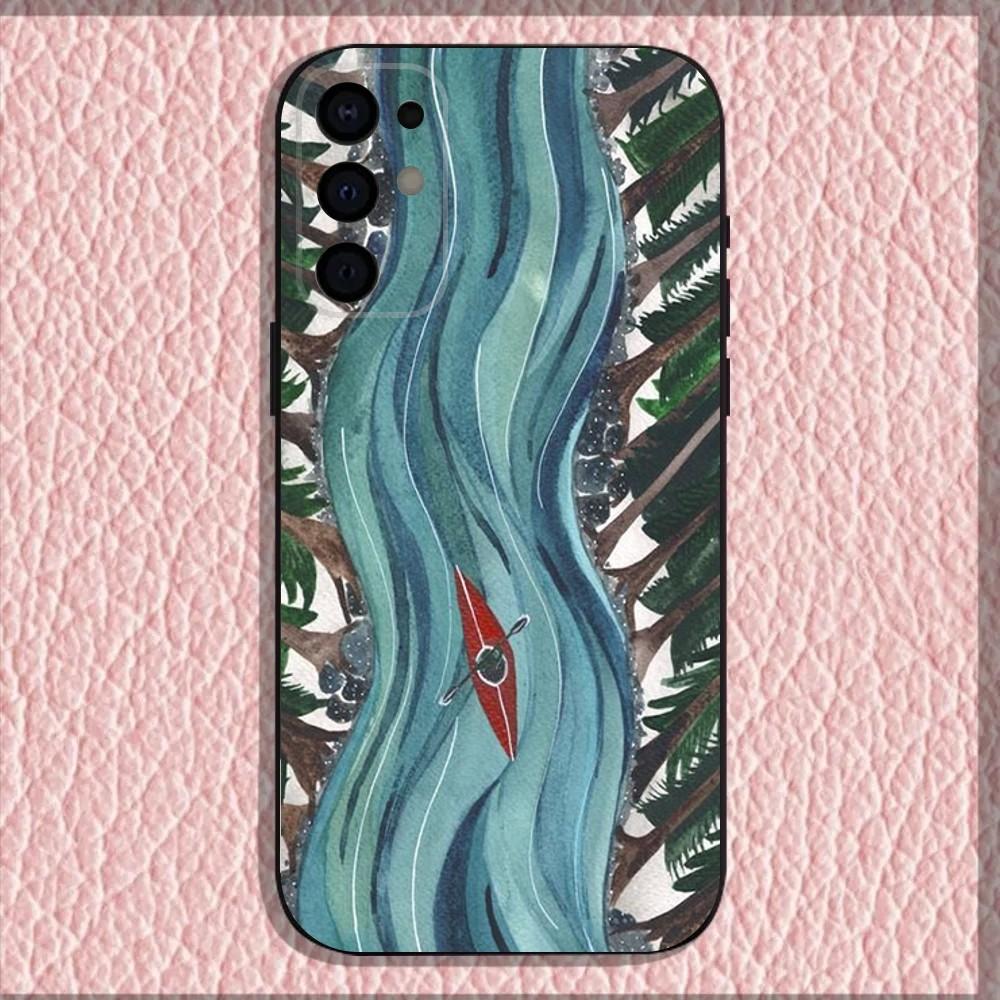 

Kayaking illustration Phone Case For Samsung S25,S24,S21,S22,S23,S30,Ultra,S20,Plus,Fe,Lite,Note,10,9,5G Black Cover Samsung S24fe