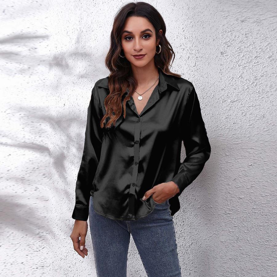 23 Colors 7 Sizes Ready Stock Satin Shirt Women Silk Satin Long Sleeve Shirt New Style Women's Clothing