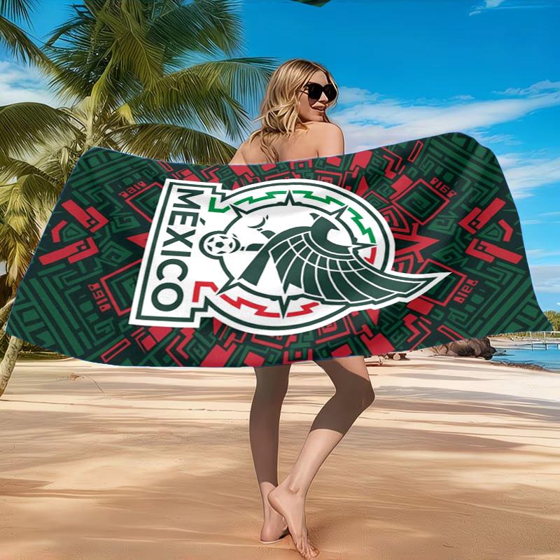 Mexico Football Crest Beach Towel, Quick-drying, Easy to Care for, Suitable for Both Fitness and Beach Vacations,Sports Essential