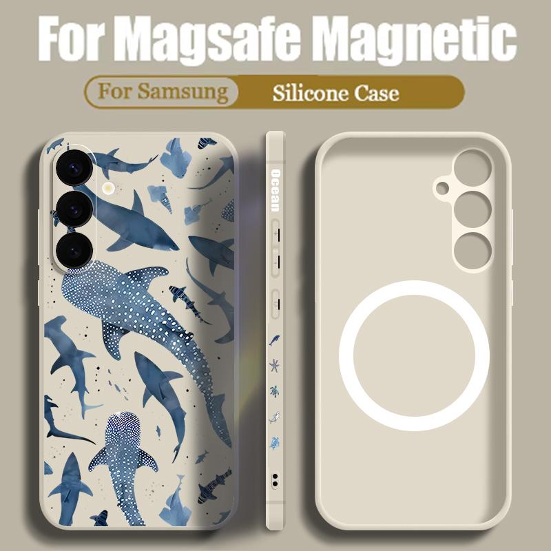 Whale Phone Case For Samsung Galaxy S25 FE S26 S25 S24 S23 S22 Ultra Plus For Magsafe Wireless Charge Magnetic TPU Lanyard Cover