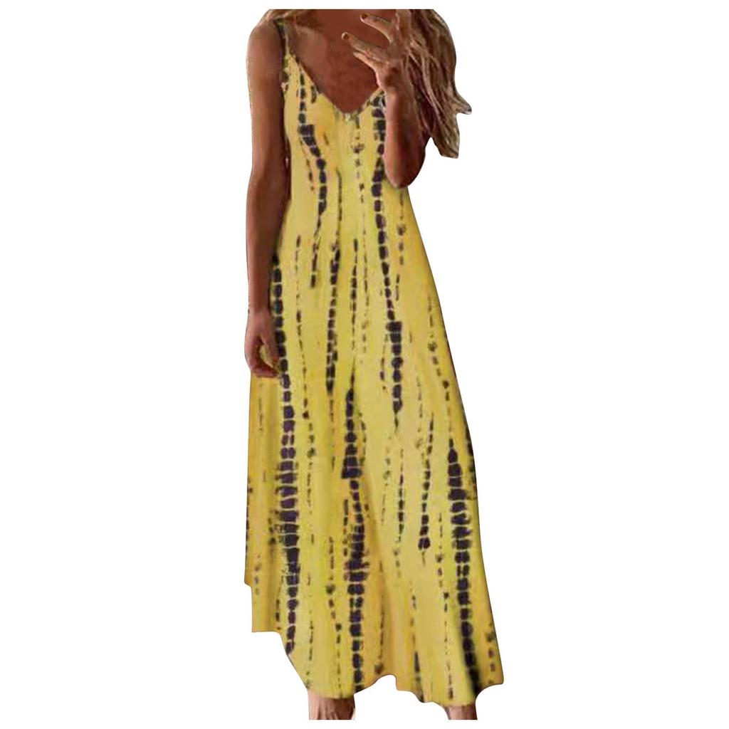 New Summer Women's Sleeveless Loose V-Neck Plain MaXi Dresses Casual Long Dress