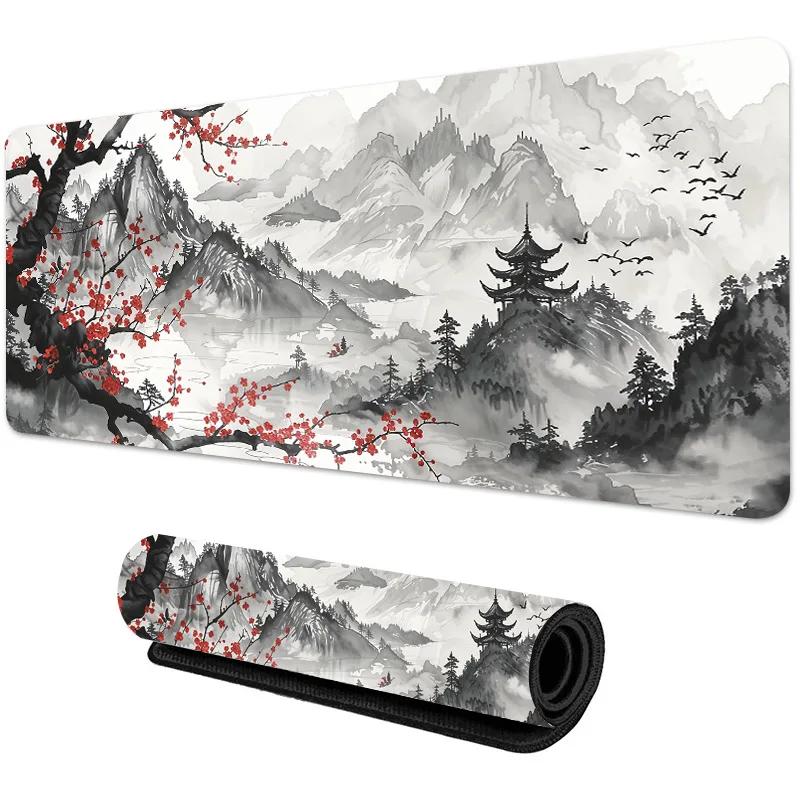 Mürekkep Peyzaj Manzarası Mouse Pad Büyük Oyun Mouse Pedi Dayanıklı Masa Pedi Bilgisayar Faresi İçin Ofis Halısı Kaymaz Kauçuk Mat