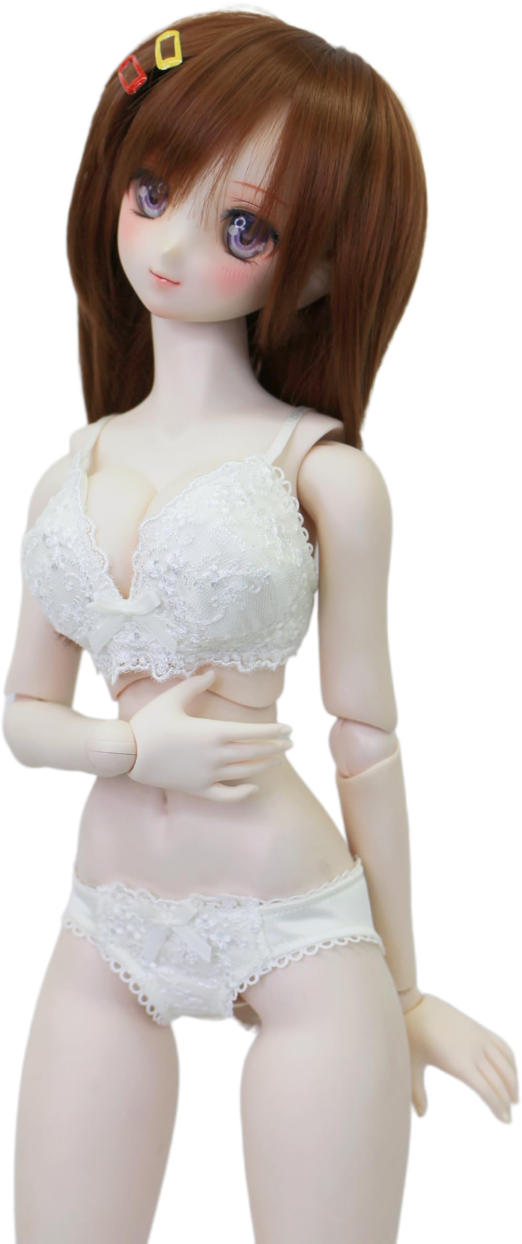

[Petite Marie] Комплект нижнего белья для куклы 13 DD DDS L-размера, бюстгальтер и трусики, белый, гладкий материал, цветочная вышивка, цветочное кружево, кукла 60 см, BJD