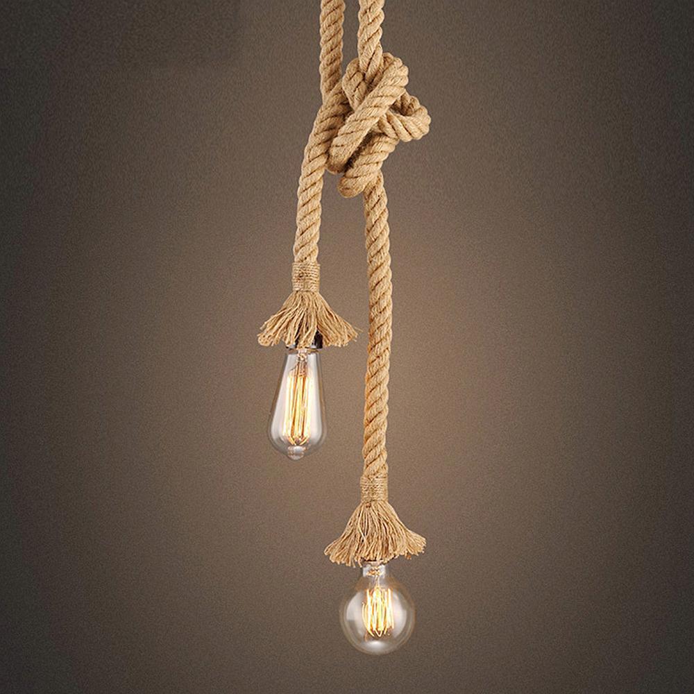Vintage Hemp Rope Pendant Light Holder 1/2 Head For Loft Personality Industrial Pendant Lamp Edison Hanglamp Lighting