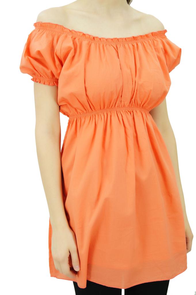 Bimba Women's Off shoulder Puff Sleeve Tops Elastic Waist Blouse Cotton