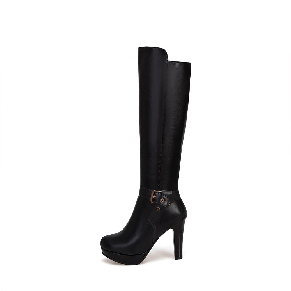 

Knee High Heels Boots Platform Woman Autumn Winter Long Boots Mujer Ankle Strap Buckle Apricot Thin heels Zip Boots 39