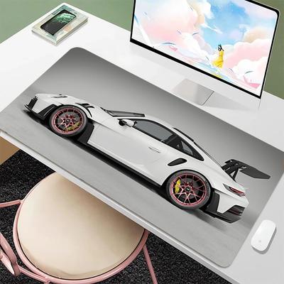 Tapis de souris Voiture de sport blanche cool Grand Tapis de bureau étendu Antidérapant Base en caoutchouc Accessoires informatiques pour Gamer Bureau Tapis de souris