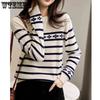 Women's Round Neck Pullover Striped Sweater Women's Spring and Autumn Knitted Base Sweater