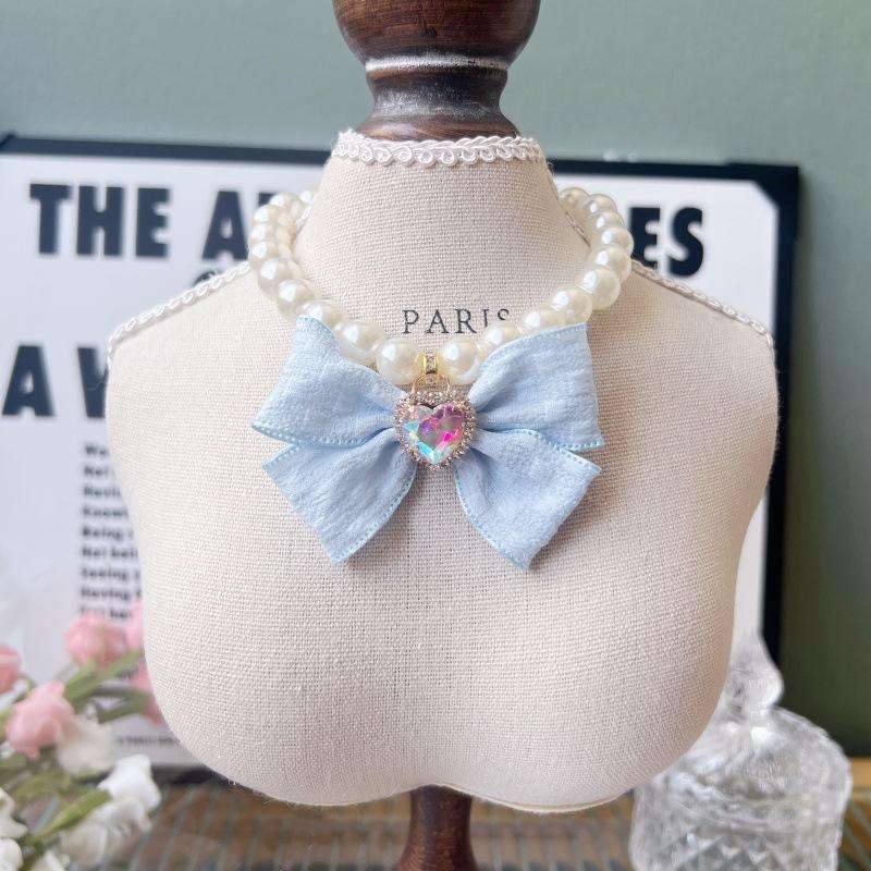 Japanese‑Style Gentle Pet Pearl Necklace Sweet Bow Teddy Bear Decor Neck Ring for Cats Small Dogs