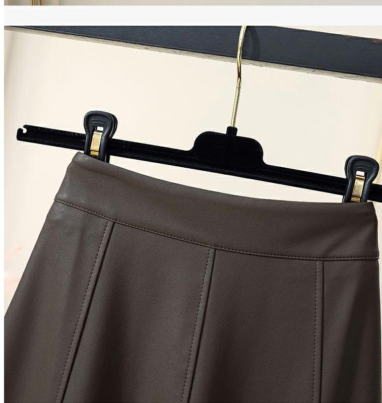 Szykowna spódnica midi A-line ze skóry PU dla kobiet - Kolekcja wiosenno-jesienna 2023 w stylu koreańskim