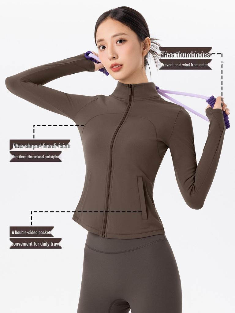 Fleece-Lined Women's Long Sleeve Yoga Jacket with Pockets - Slimming, Warm, and Ideal for Running