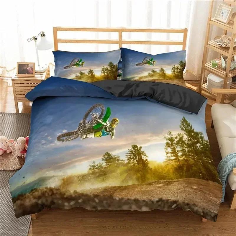 Extreme Sport Duvet Cover Motocross Bedding Set For Youth Teen Boys Room Microfiber 3D Motocross Racing Moves Theme Quilt Cover