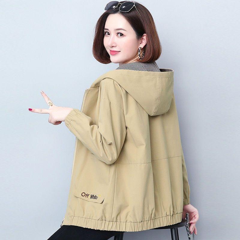Women's Spring and Autumn Plus Size Hundred Windbreaker Hooded Zipper Paragraph Short Workwear Jacket