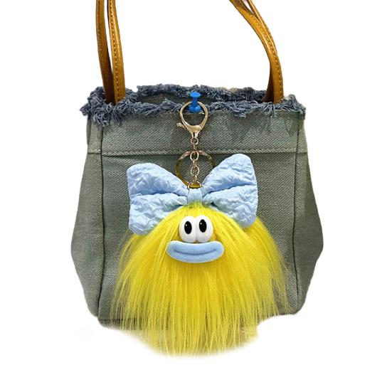 Keychain Cartoon Plush Doll Wearing Big Bowknot Decor Big Mouth Design Charm Key Chain