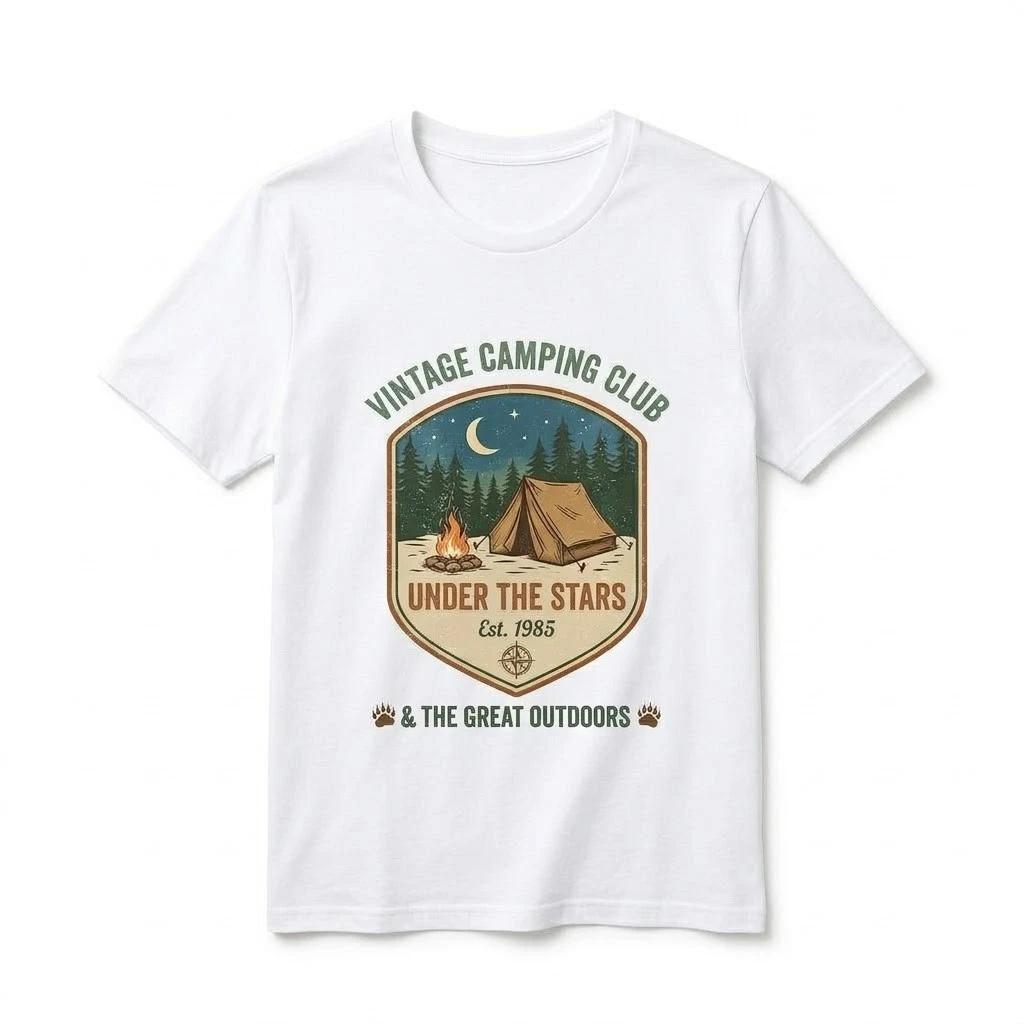 Vintage Camping Club T-Shirt, Retro Under The Stars Nature Tee, 1985 Great Outdo XXL