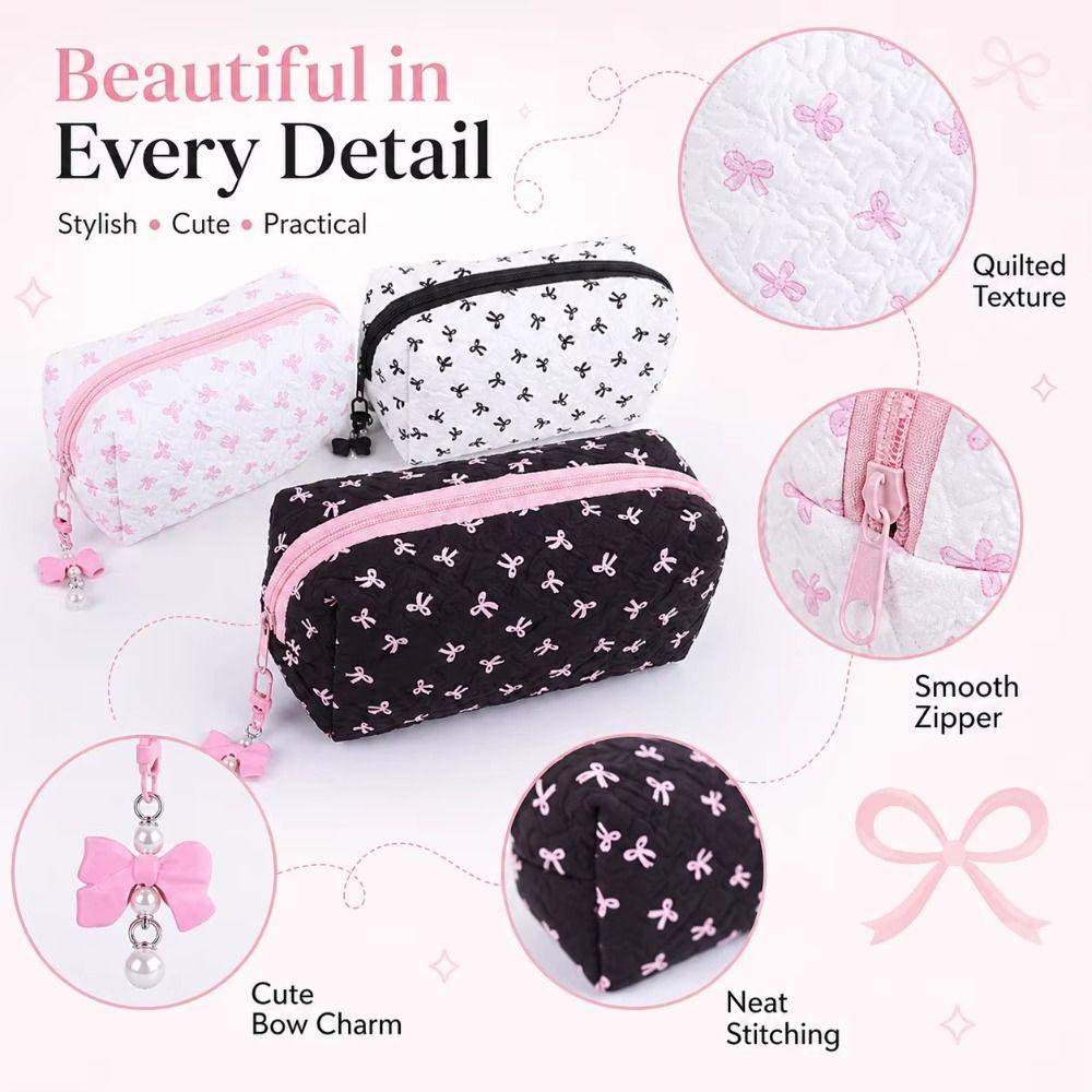 Large Capacity Bow Tie Pencil Case Pearl Pendant Stationery Bag Pencil Pouch  School Supplies
