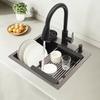 Multi-Functional 201 Stainless Steel Kitchen Sink – Pull-Out Faucet, Cup Rinser, Drain Basket & Soap Dispenser Included – Gun-Grey – 45 X 40 Cm