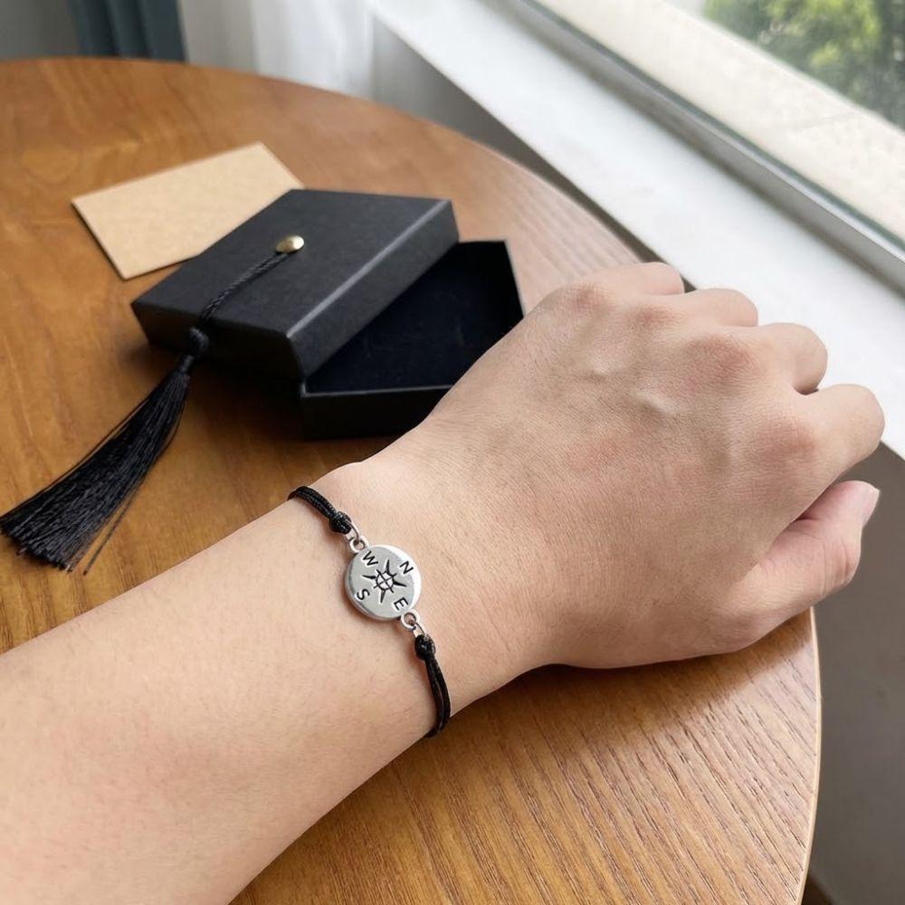 The Adventure Begins Graduation Compass Bracelet Hand Woven Doctoral Cap Gift Box Friendship String Bracelet Adjustable