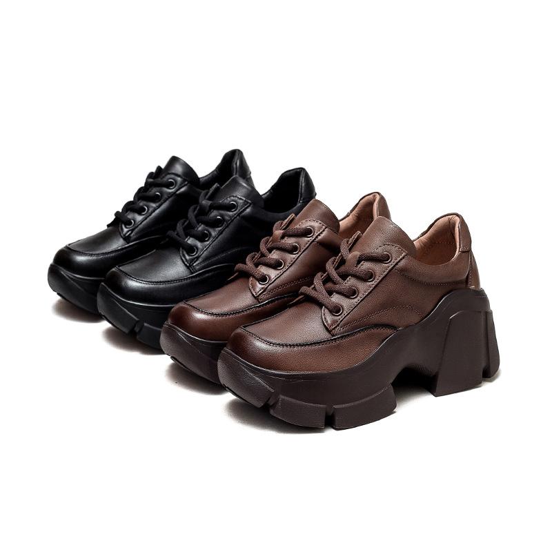 GKTINOO 2025 Women Shoes Handmade Retro 100% Genuine Leather Thick High Heel Chunky Platform Casual Height Increasing Shoes