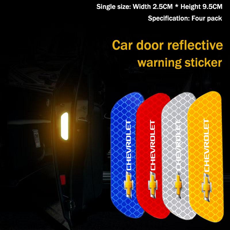 4pcs Car Door Sticker Reflective Safety Warning Mark Decoration Decals For Chevrolet Sail Corsa Aveo Matiz Onix Camaro Cobalt SS