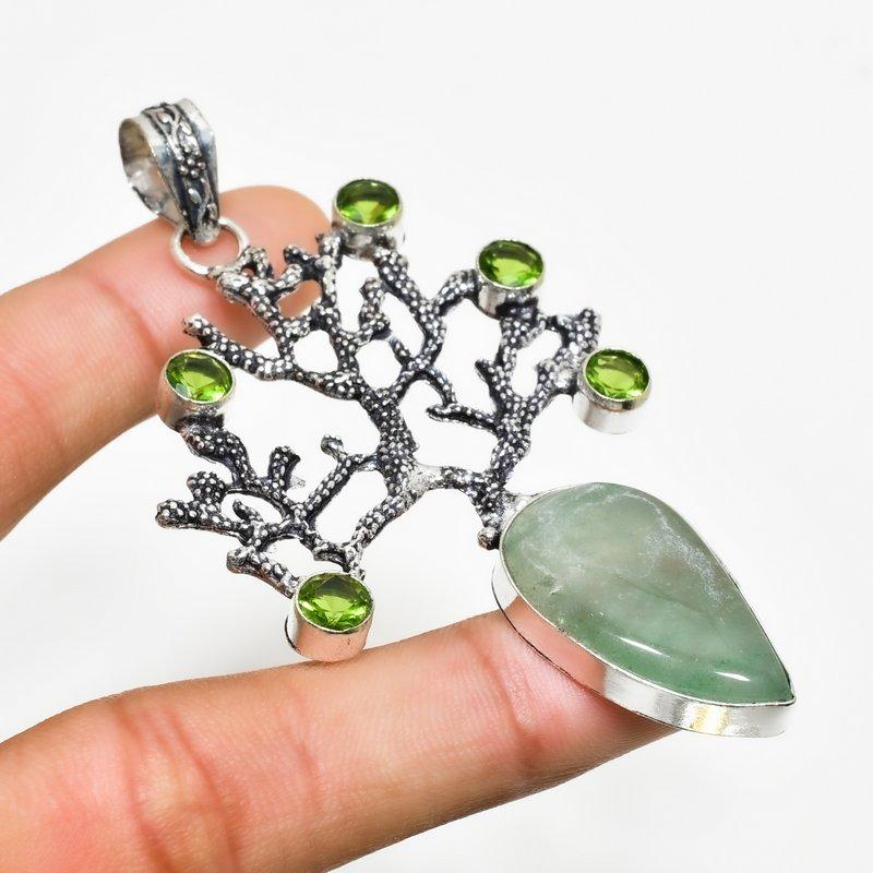 

Ювелирный кулон ручной работы с нефритом и перидотом, посеребренный 925 пробы, 3,10 дюйма