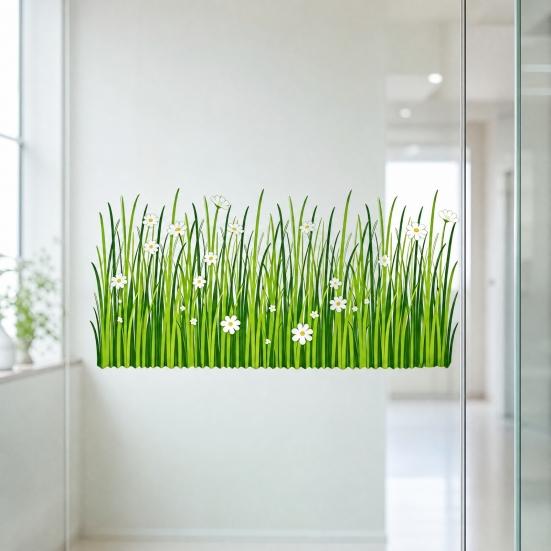 Frühling Sommer Blumen Fensteraufkleber, Wildblumen Gras Fenstersticker für Glasfenster, Doppelseitiger Statischer Anti-Kollisions Blumendekal für Klassenzimmer
