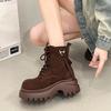 Side zipper short boots 2025 autumn new retro locomotive boots small thick sole heightening lace-up Martin boots women