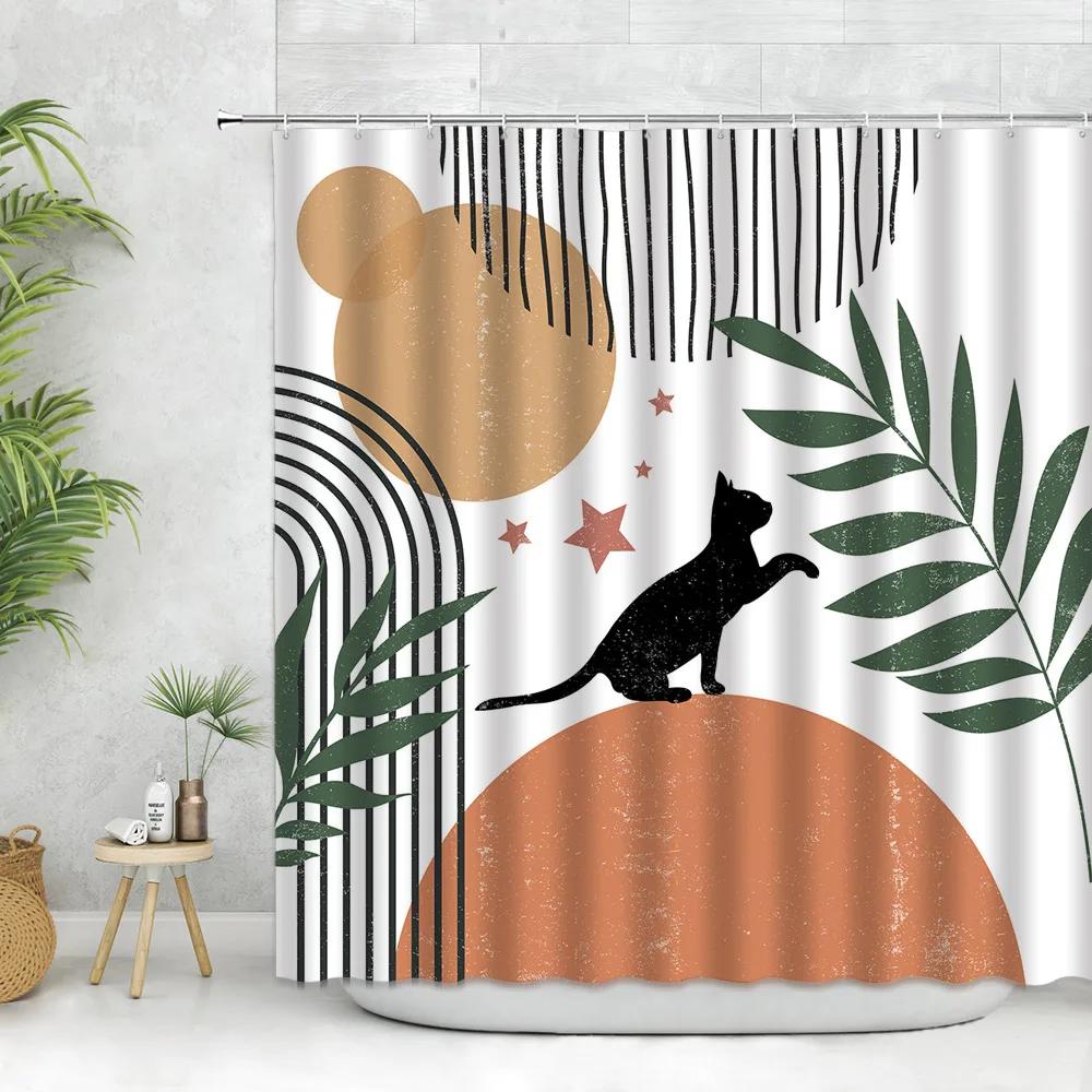 

Abstract Art Nordic Wind Boho Shower Curtain Polyester Bath Accessories Morandi Color Block Curtains For Bathroom Decor Hooks 90x180cm-35x70in