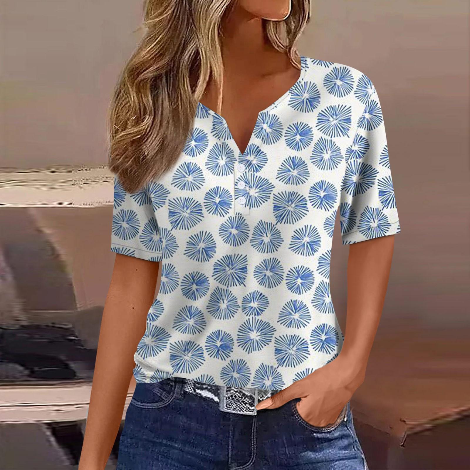 

Жен. Футболка Футболка С принтом Пуговицы С короткими рукавами Повседневные Выходные Мода Классический V-образный вырез Обычный Верх XL чёрный